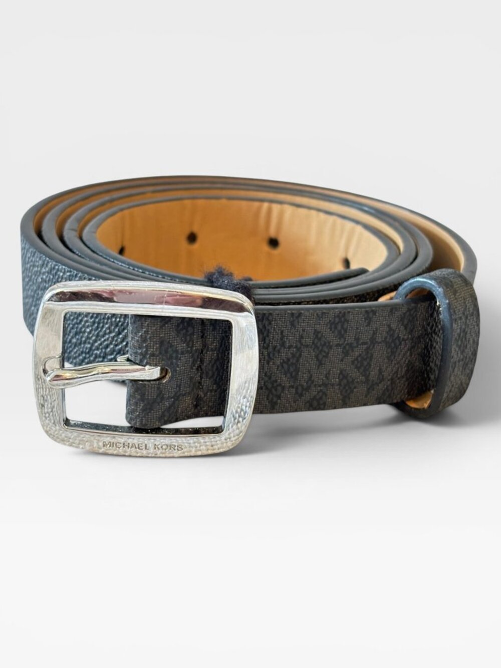 Michael Kors Black MK Logo Skinny Belt Silver Buckle Size XL - Picture 11 of 11